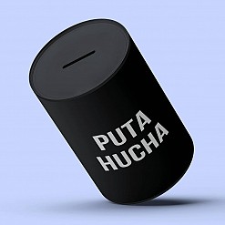 Original Spardose mit Aufschrift Puta hucha hucha
