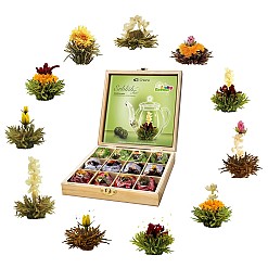 Geschenkset Holzkiste mit 12 Teeblumen