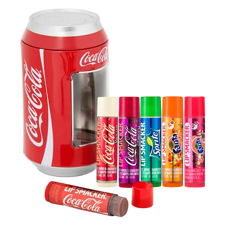 Klassische Dose mit 6 Lip Smacker Lippenpflegestiften in Coca Cola Geschmack